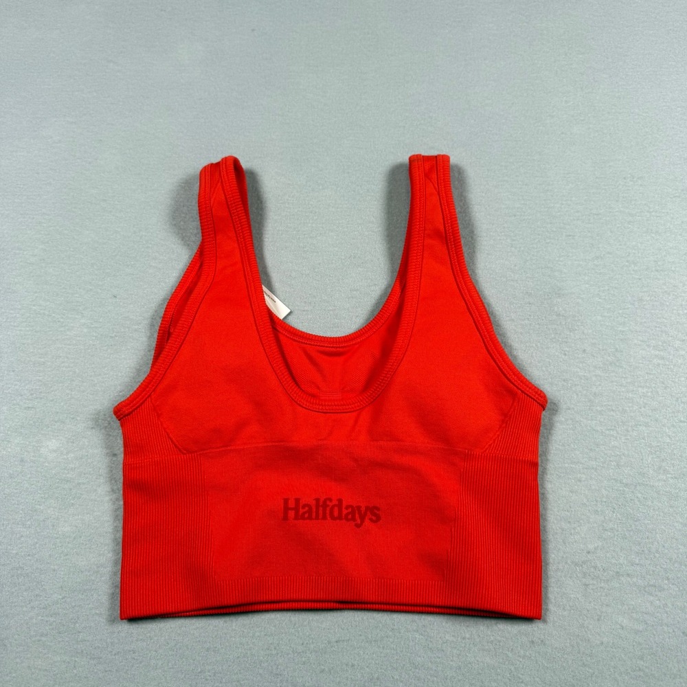 Halfdays Womens XS Paradis Seamless Bra Top Orange Red Ribbed Longline Yoga - Picture 4 of 7